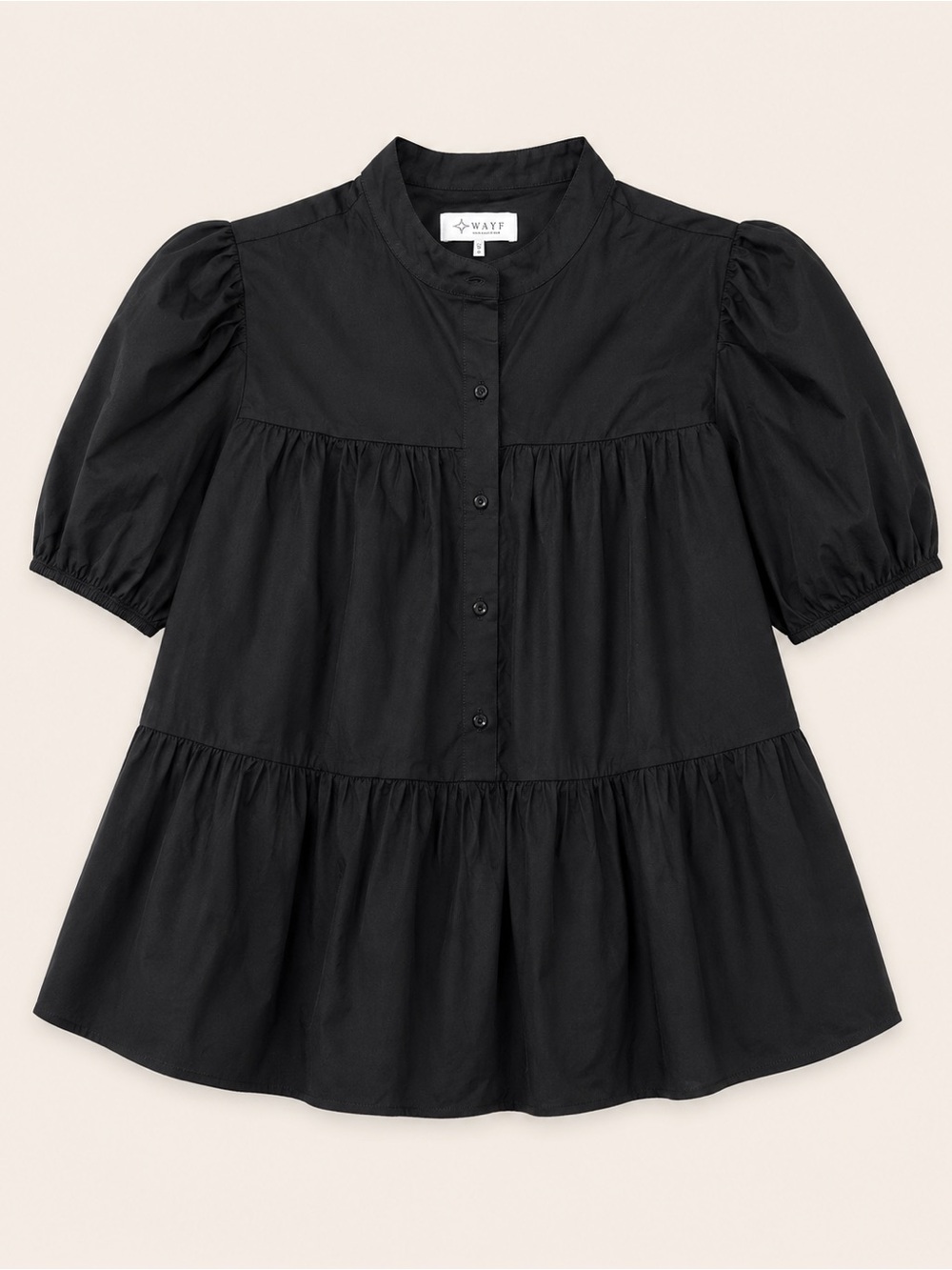 WAYF Black Puff Sleeve Tiered Button Front Blouse Size M